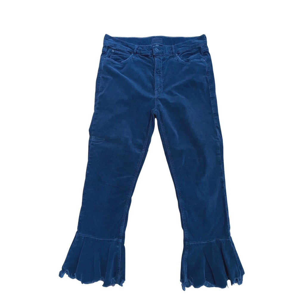 Mother Cha Cha Chew Pants Womens 32 Navy Blue Corduroy Ruffle Hem Boho Designer
